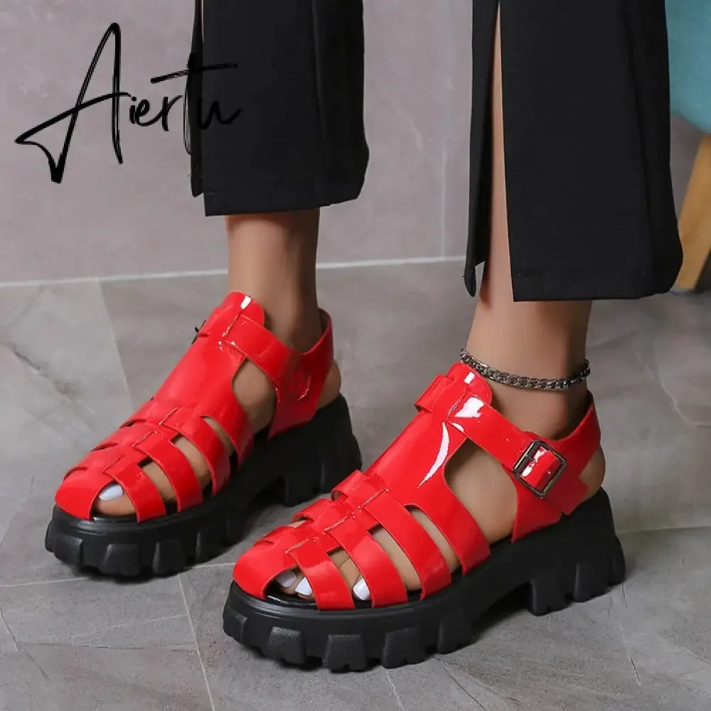 Aiertu New Women's Sandals Summer Breathable and Comfortable Designer Toe Sandals Thick Bottom Waterproof Platform Roman Sandals