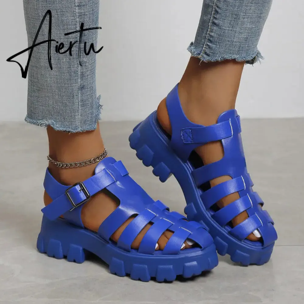 Aiertu New Women's Sandals Summer Breathable and Comfortable Designer Toe Sandals Thick Bottom Waterproof Platform Roman Sandals