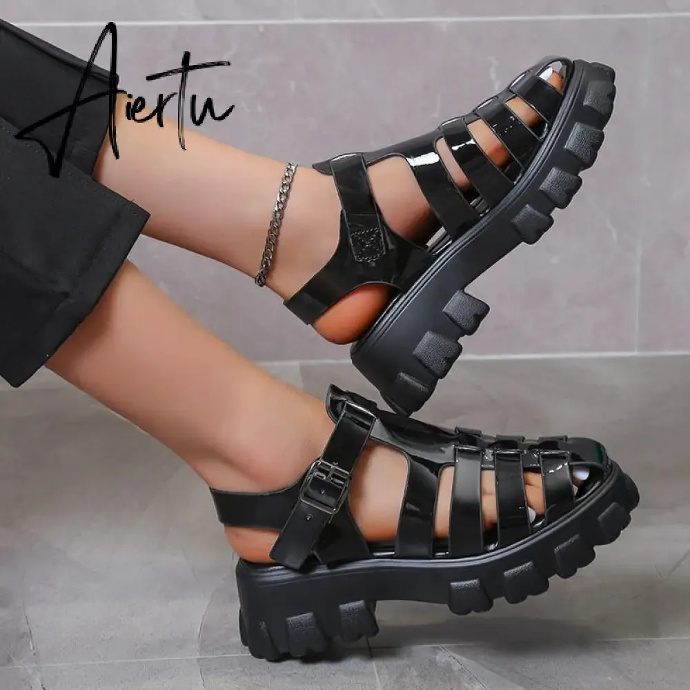 Aiertu New Women's Sandals Summer Breathable and Comfortable Designer Toe Sandals Thick Bottom Waterproof Platform Roman Sandals