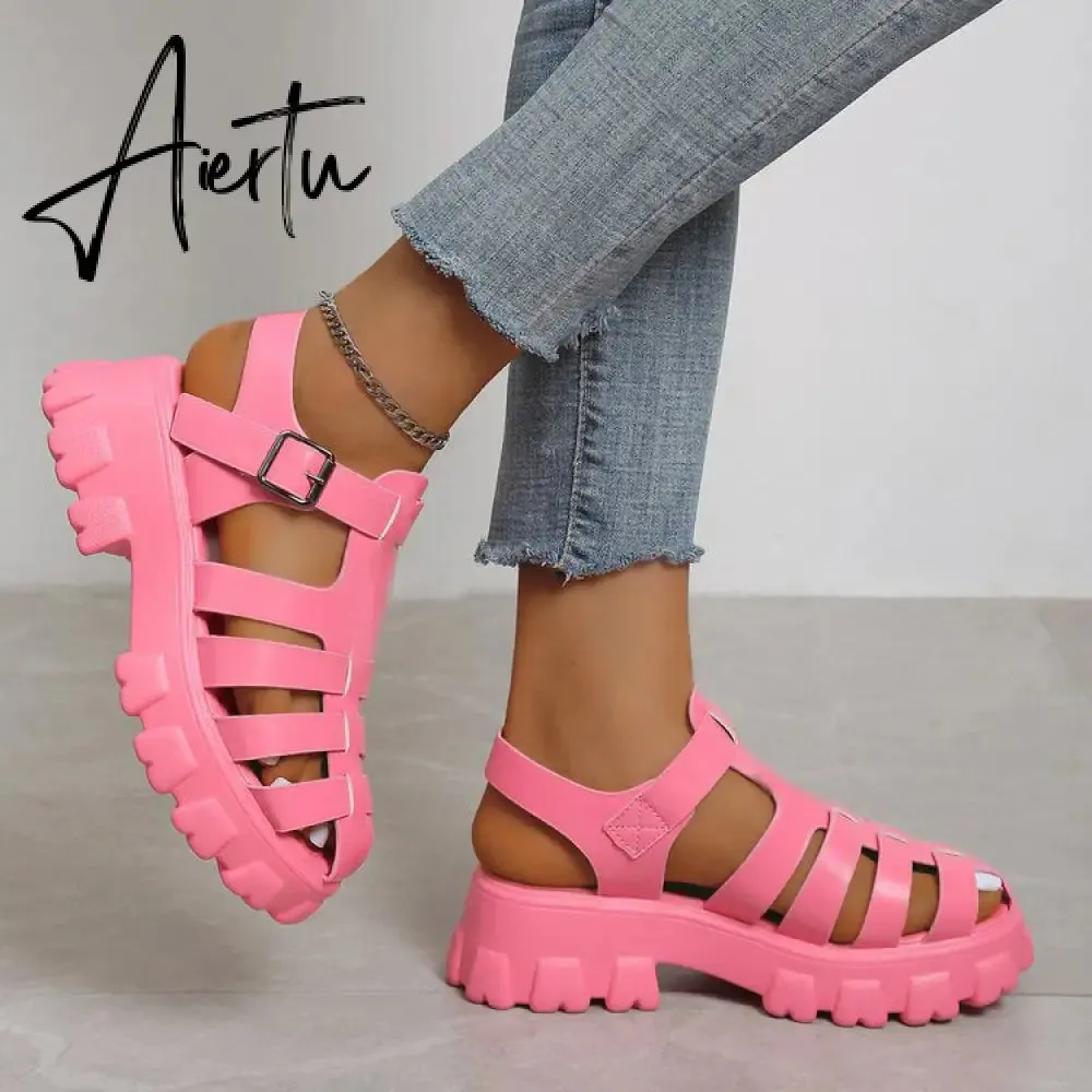 Aiertu New Women's Sandals Summer Breathable and Comfortable Designer Toe Sandals Thick Bottom Waterproof Platform Roman Sandals