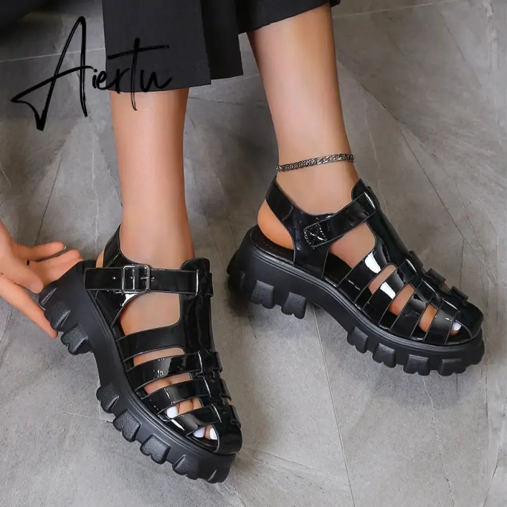 Aiertu New Women's Sandals Summer Breathable and Comfortable Designer Toe Sandals Thick Bottom Waterproof Platform Roman Sandals