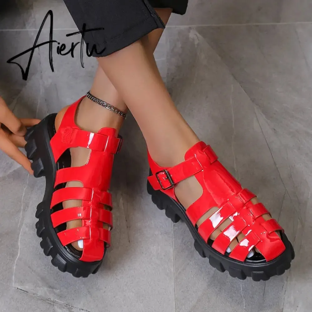 Aiertu New Women's Sandals Summer Breathable and Comfortable Designer Toe Sandals Thick Bottom Waterproof Platform Roman Sandals