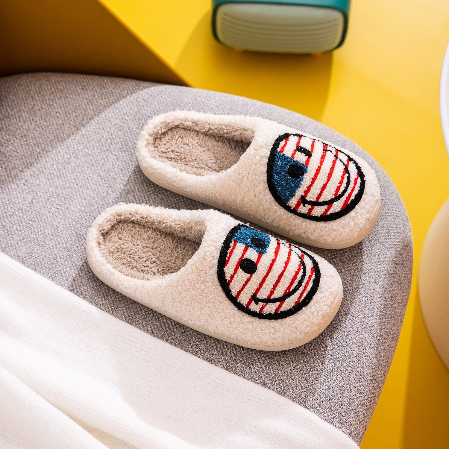 American Flag Smiley Face Slippers