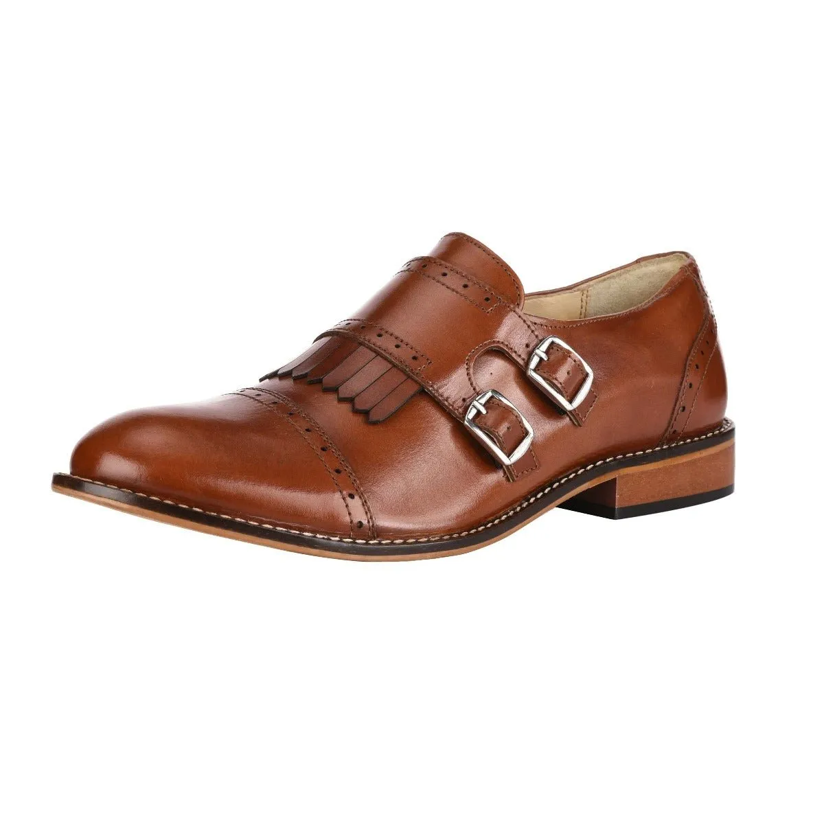 Auburn Leather Oxford Style Monk Straps