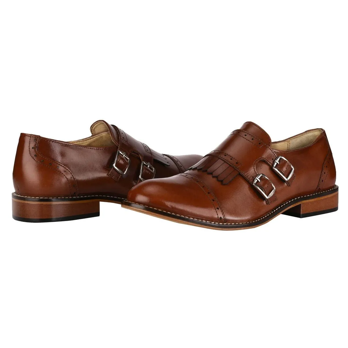 Auburn Leather Oxford Style Monk Straps