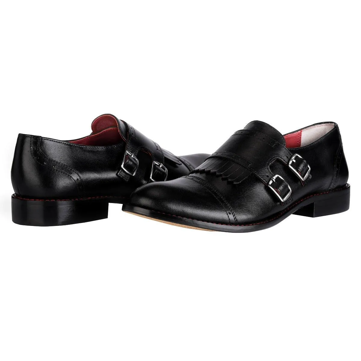 Auburn Leather Oxford Style Monk Straps