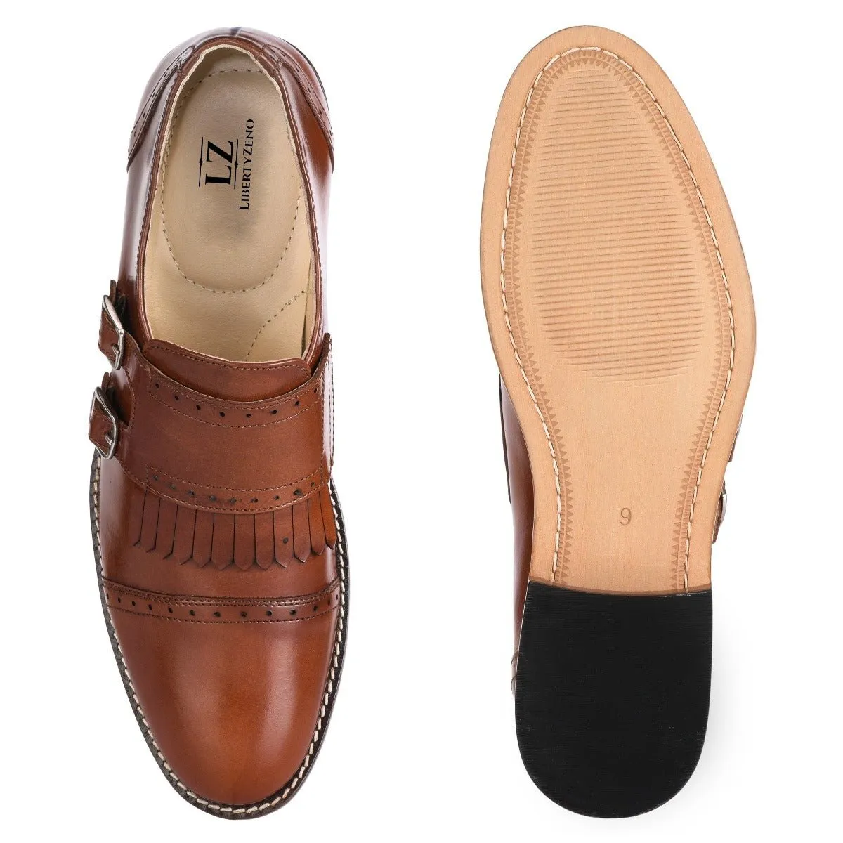 Auburn Leather Oxford Style Monk Straps