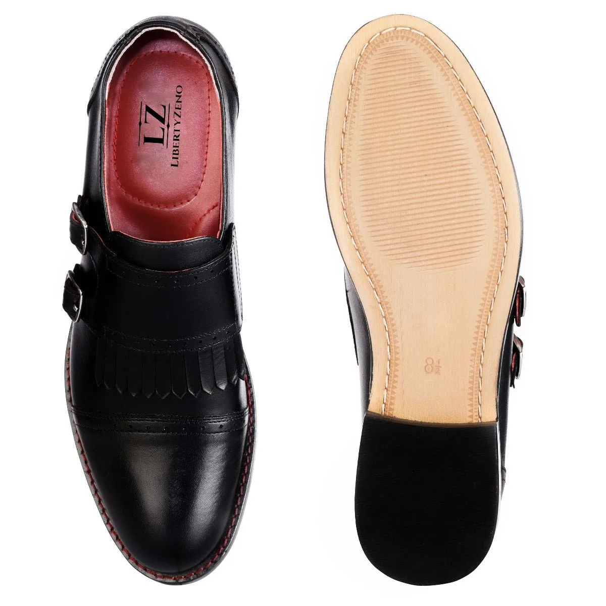 Auburn Leather Oxford Style Monk Straps