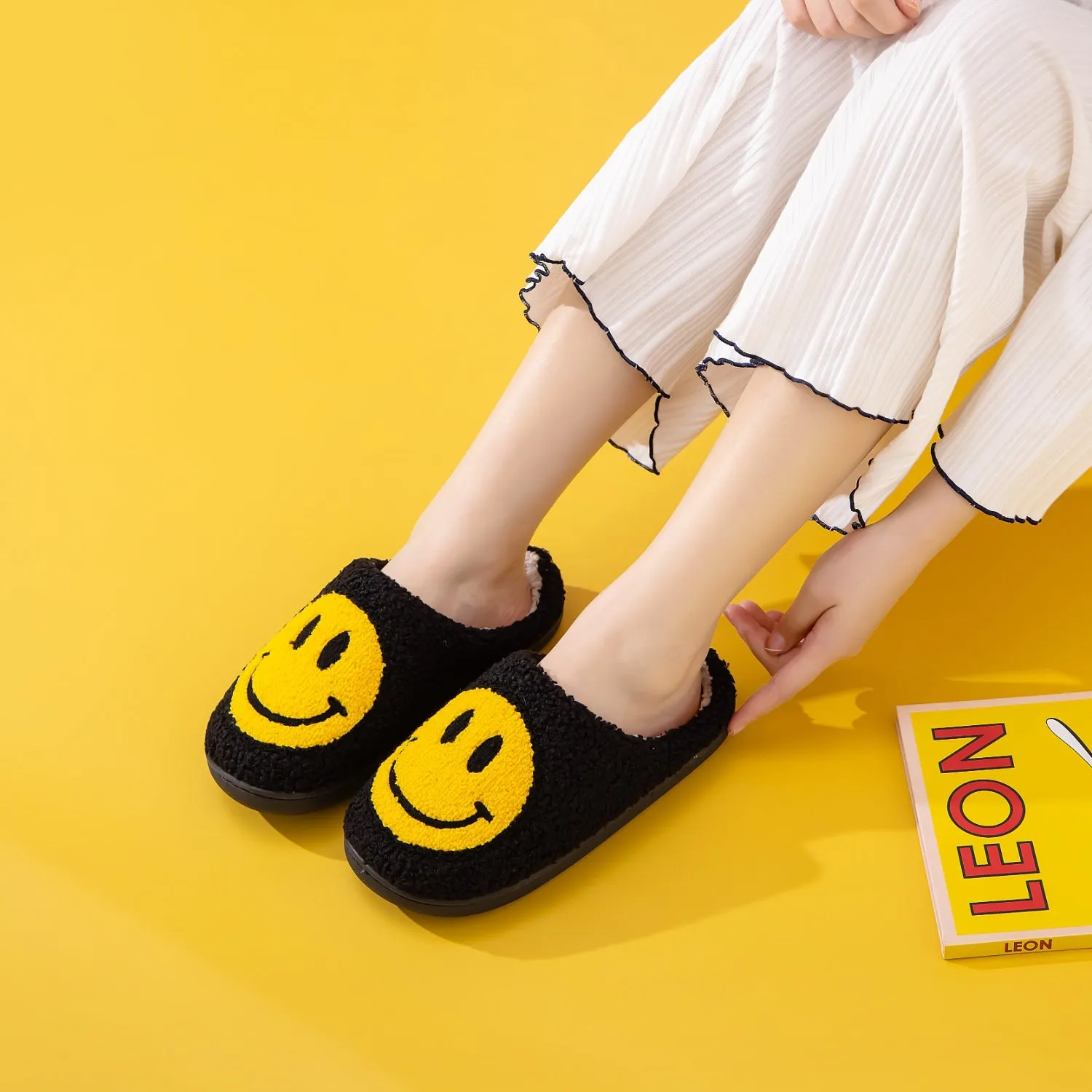 Black Smiley Face Slippers