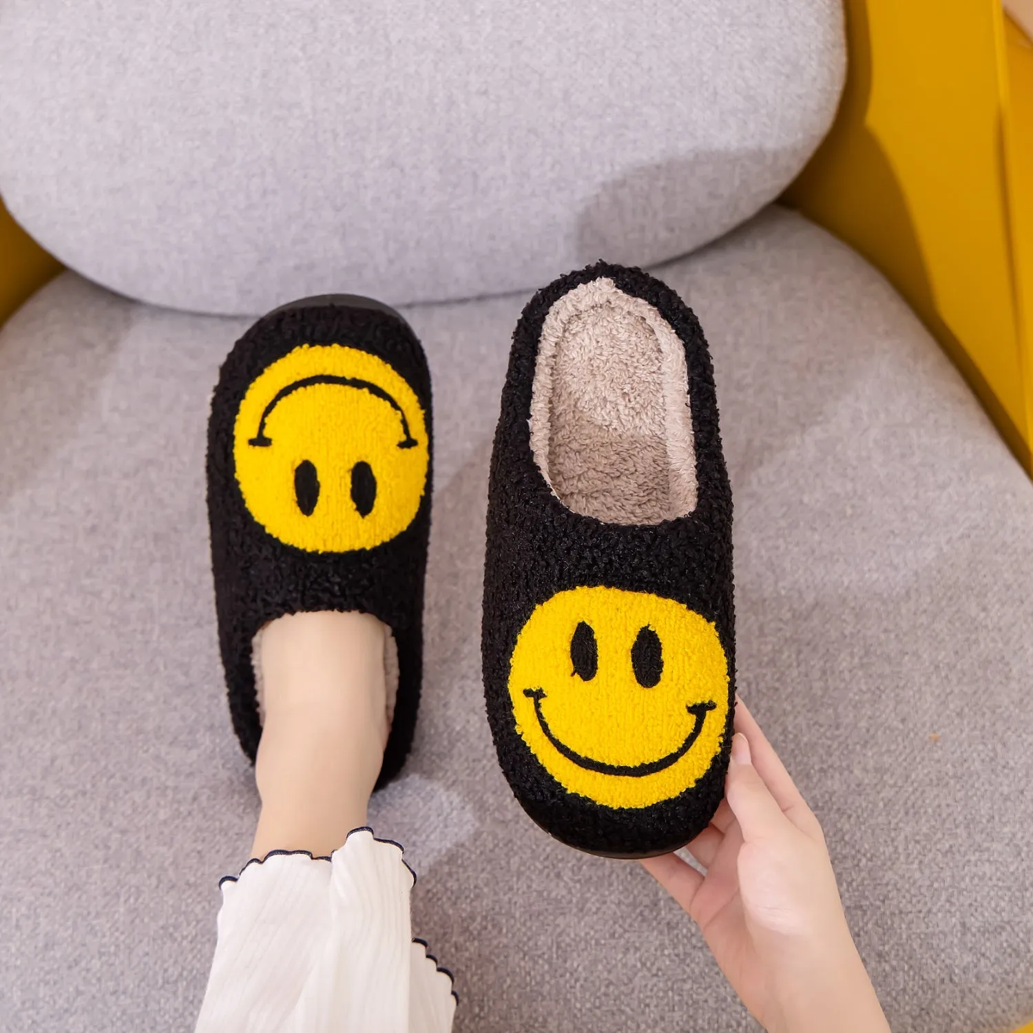 Black Smiley Face Slippers