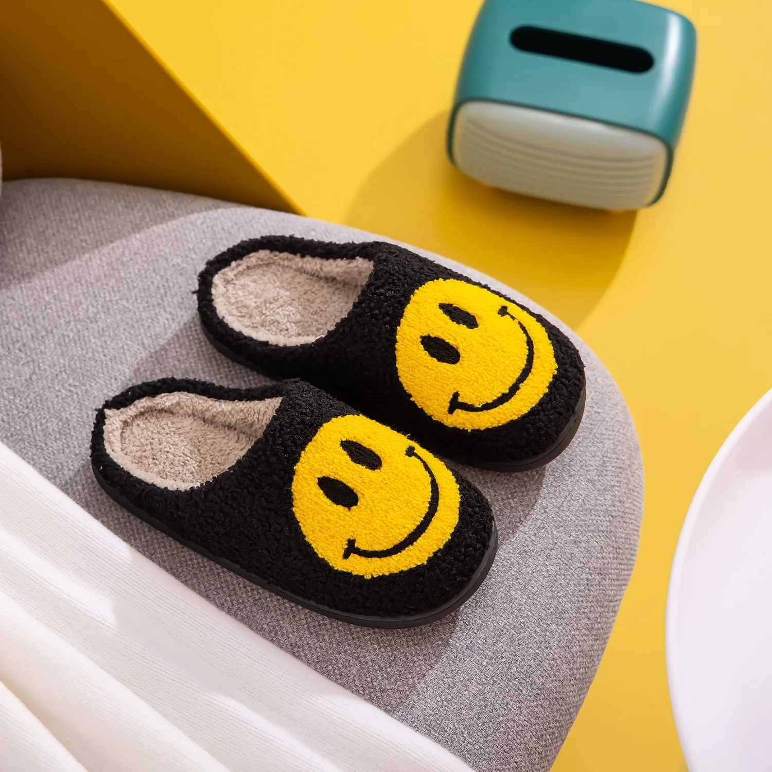 Black Smiley Face Slippers