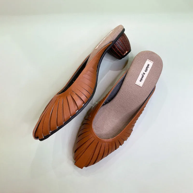 Block Heels | Cactus Leather | Cut-Work | Brown