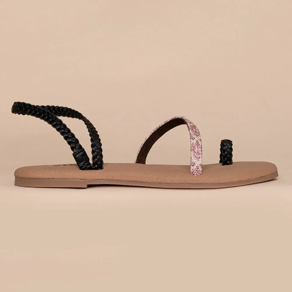 Chamoli Motif Black Braided Sandal