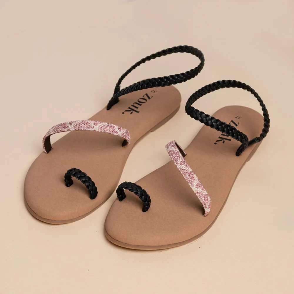 Chamoli Motif Black Braided Sandal