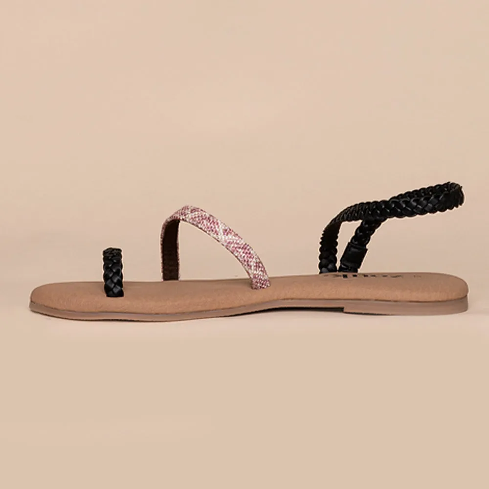 Chamoli Motif Black Braided Sandal