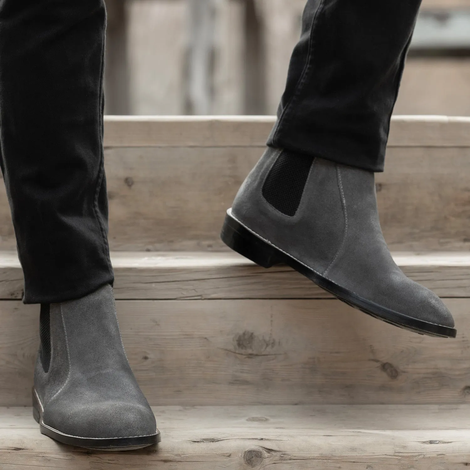 Clarkson Chelsea Grey Suede Leather Boots - StudGuard