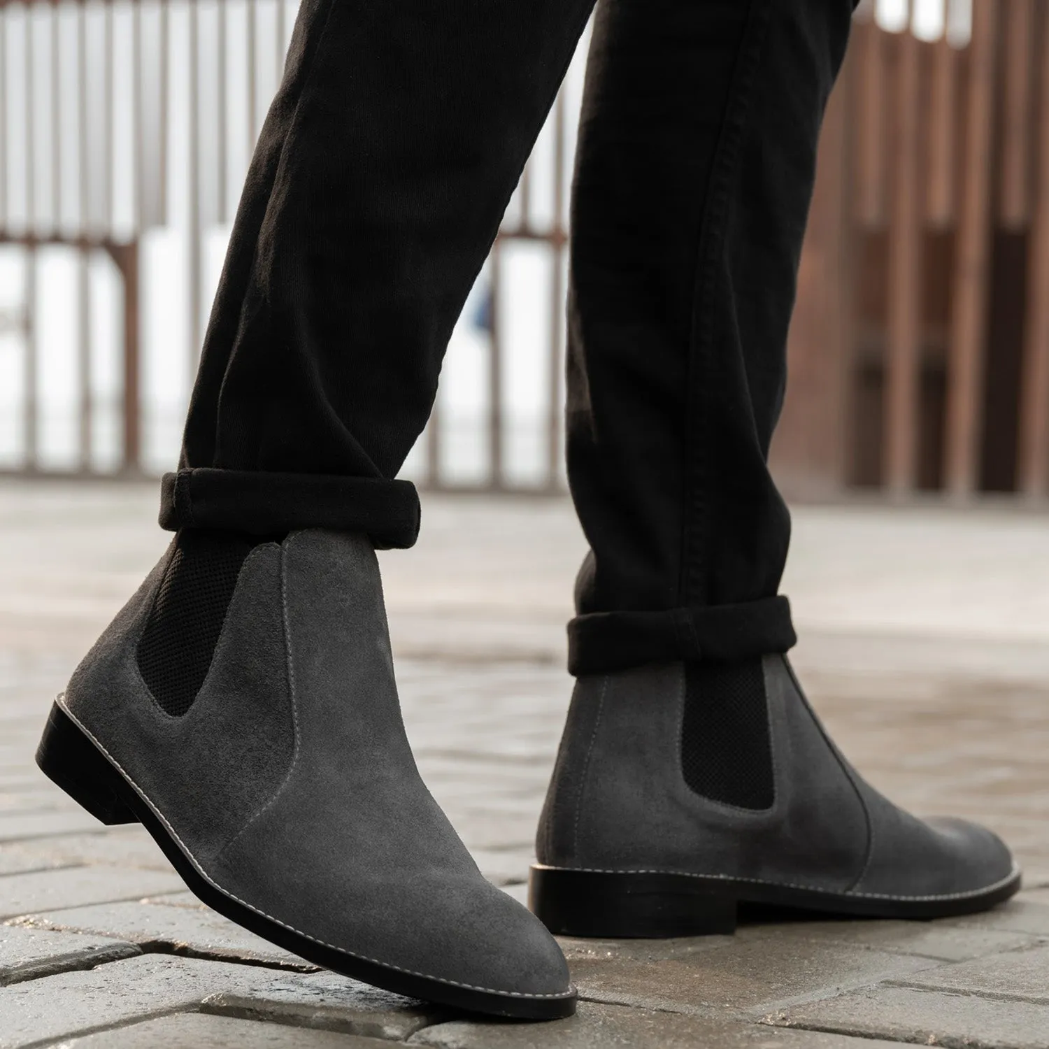 Clarkson Chelsea Grey Suede Leather Boots - StudGuard