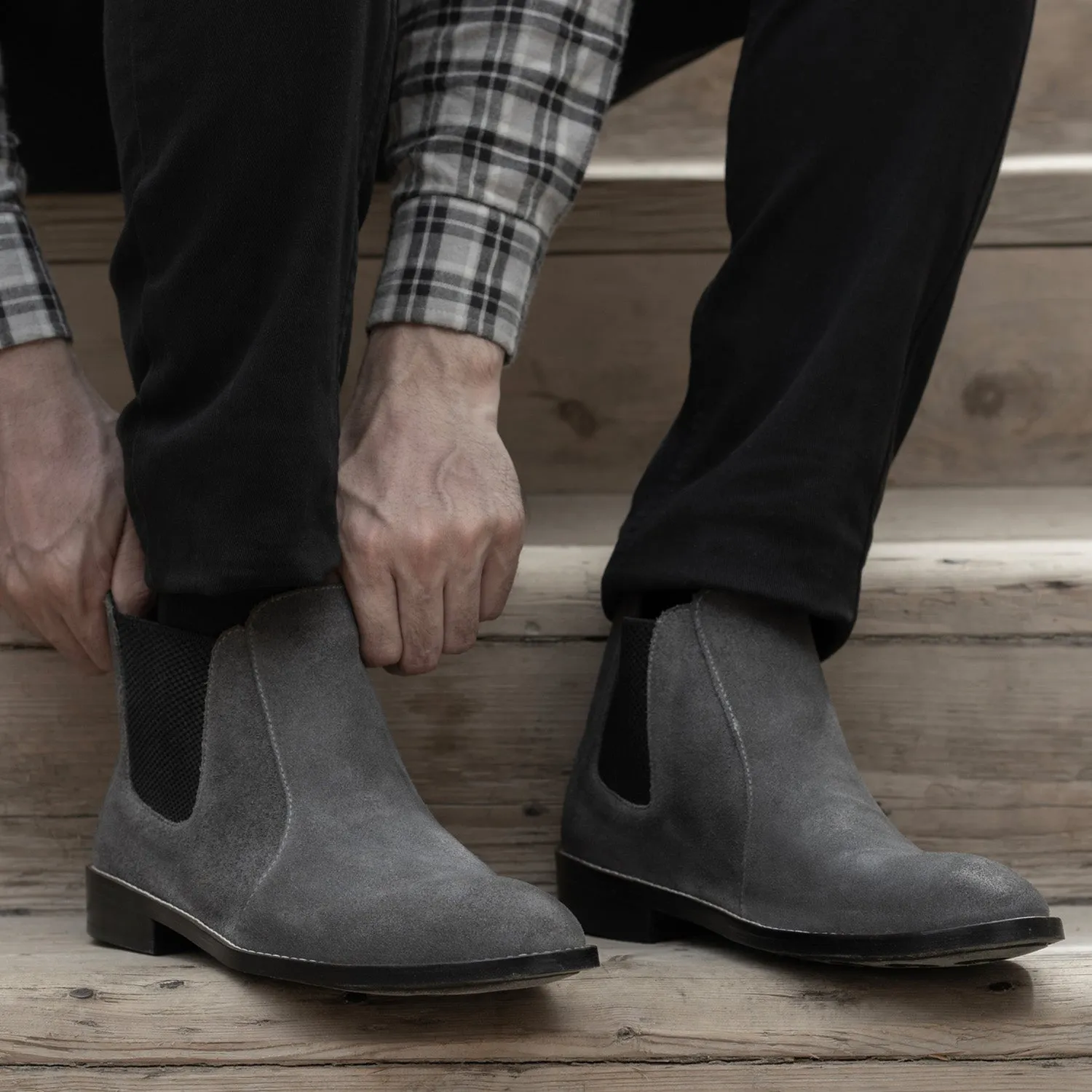 Clarkson Chelsea Grey Suede Leather Boots - StudGuard