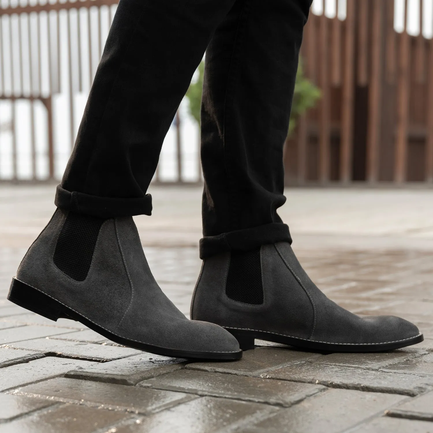 Clarkson Chelsea Grey Suede Leather Boots - StudGuard