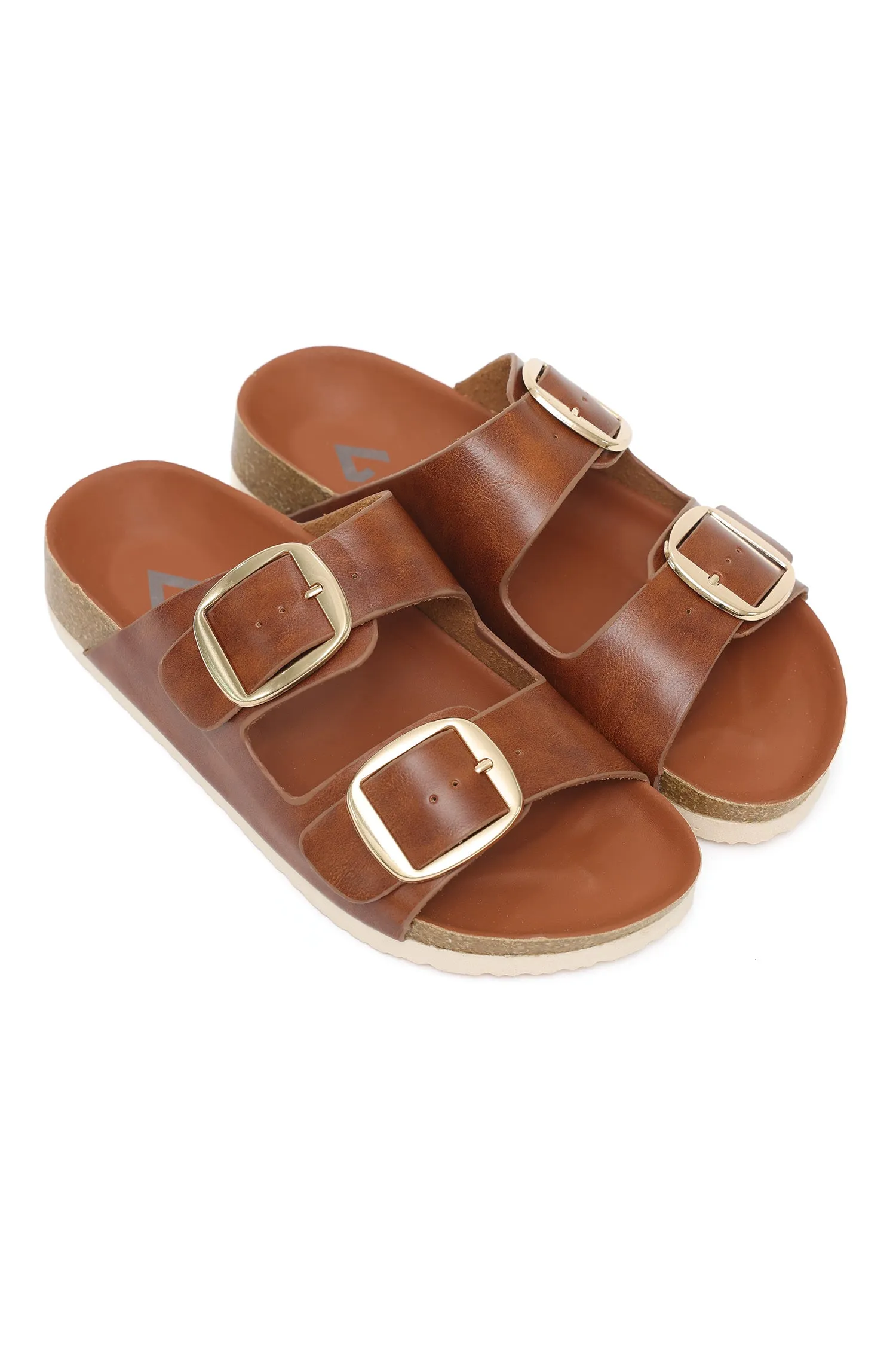 CLASSIC DUAL BUCKLE SLIDES-CAMEL