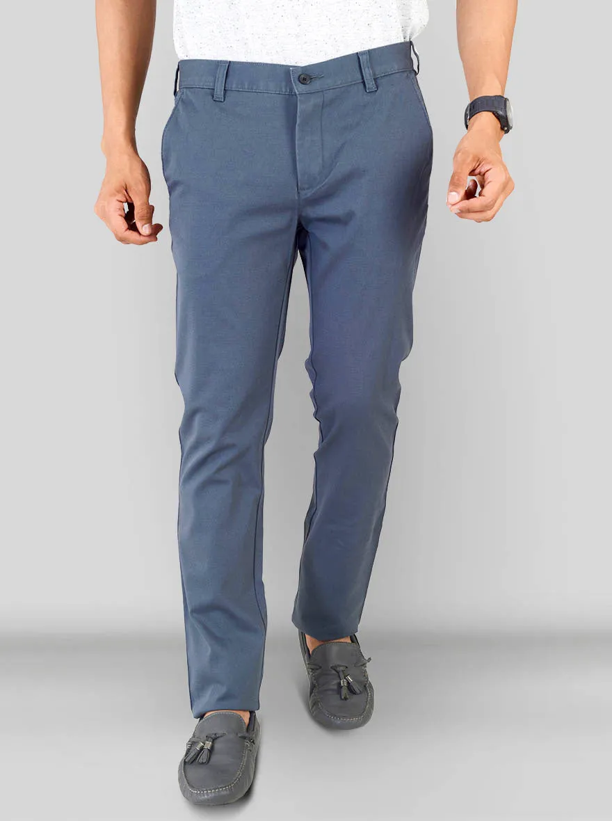 Copen Blue Self Textured Super Slim Fit Chinos | Greenfibre