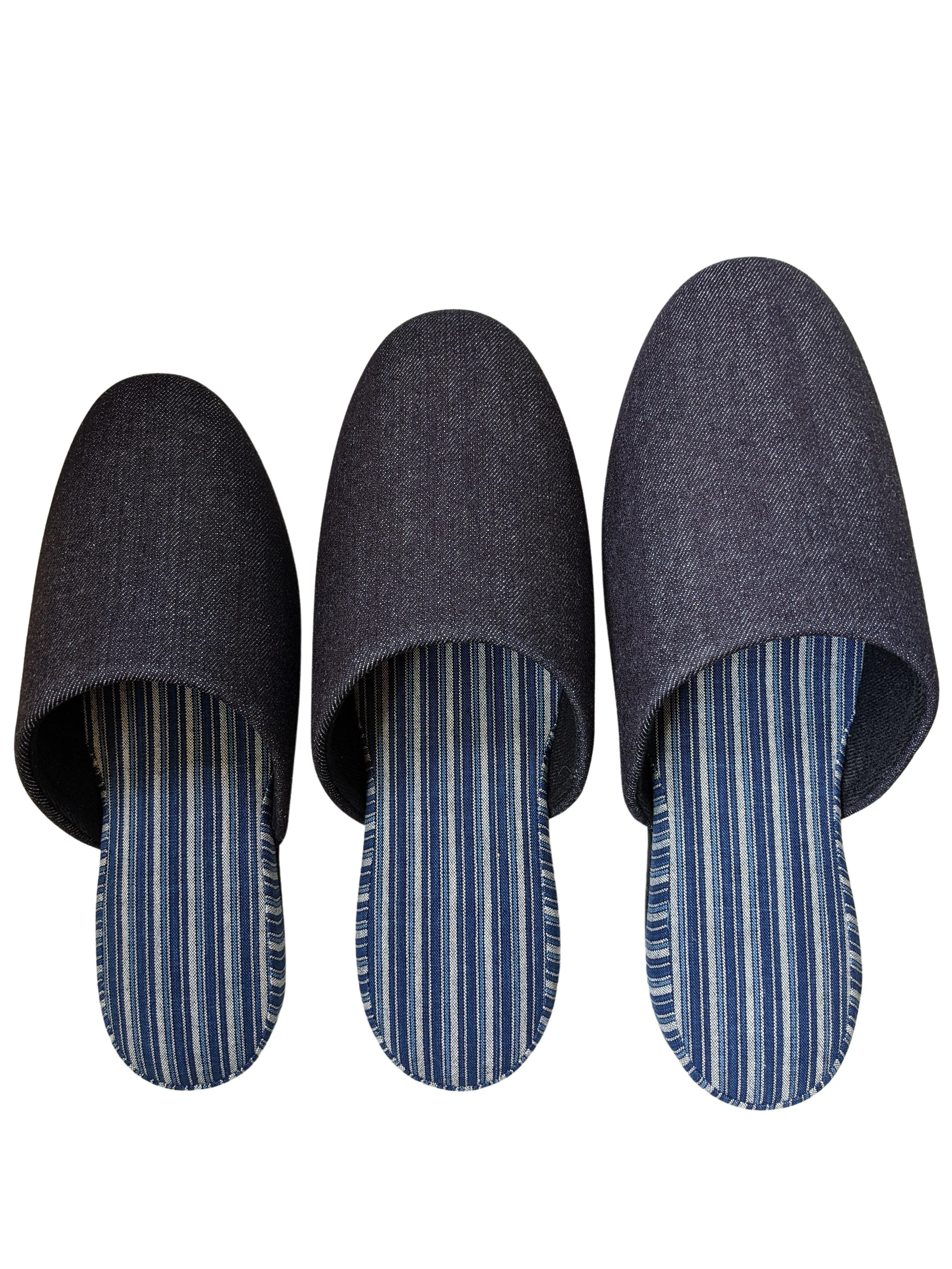 Denim Stripe Mix Slippers [Black wool felt sole] (Japan Blue Stripe B) 3 size Medium / Large / XL