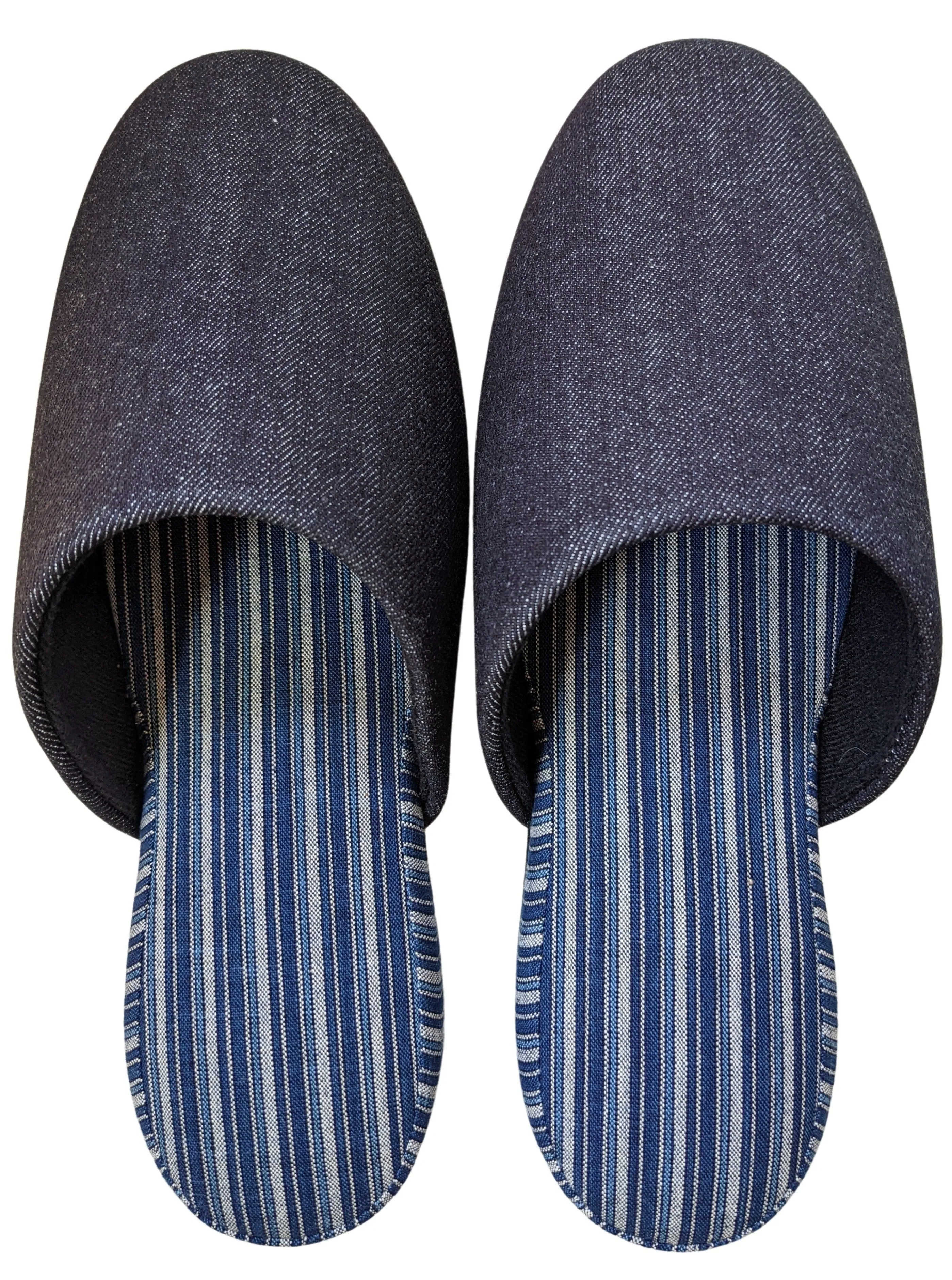 Denim Stripe Mix Slippers [Black wool felt sole] (Japan Blue Stripe B) 3 size Medium / Large / XL