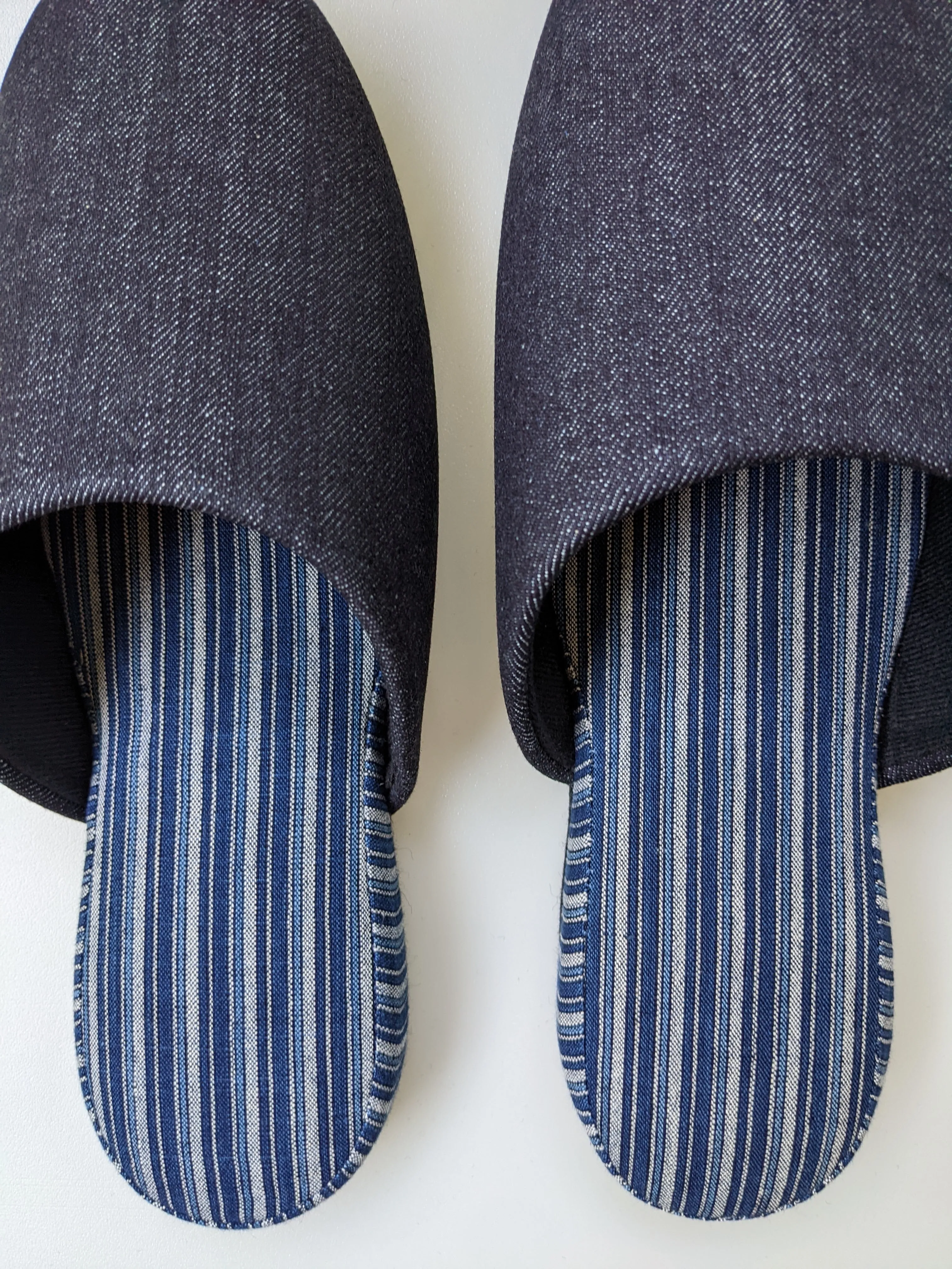 Denim Stripe Mix Slippers [Black wool felt sole] (Japan Blue Stripe B) 3 size Medium / Large / XL