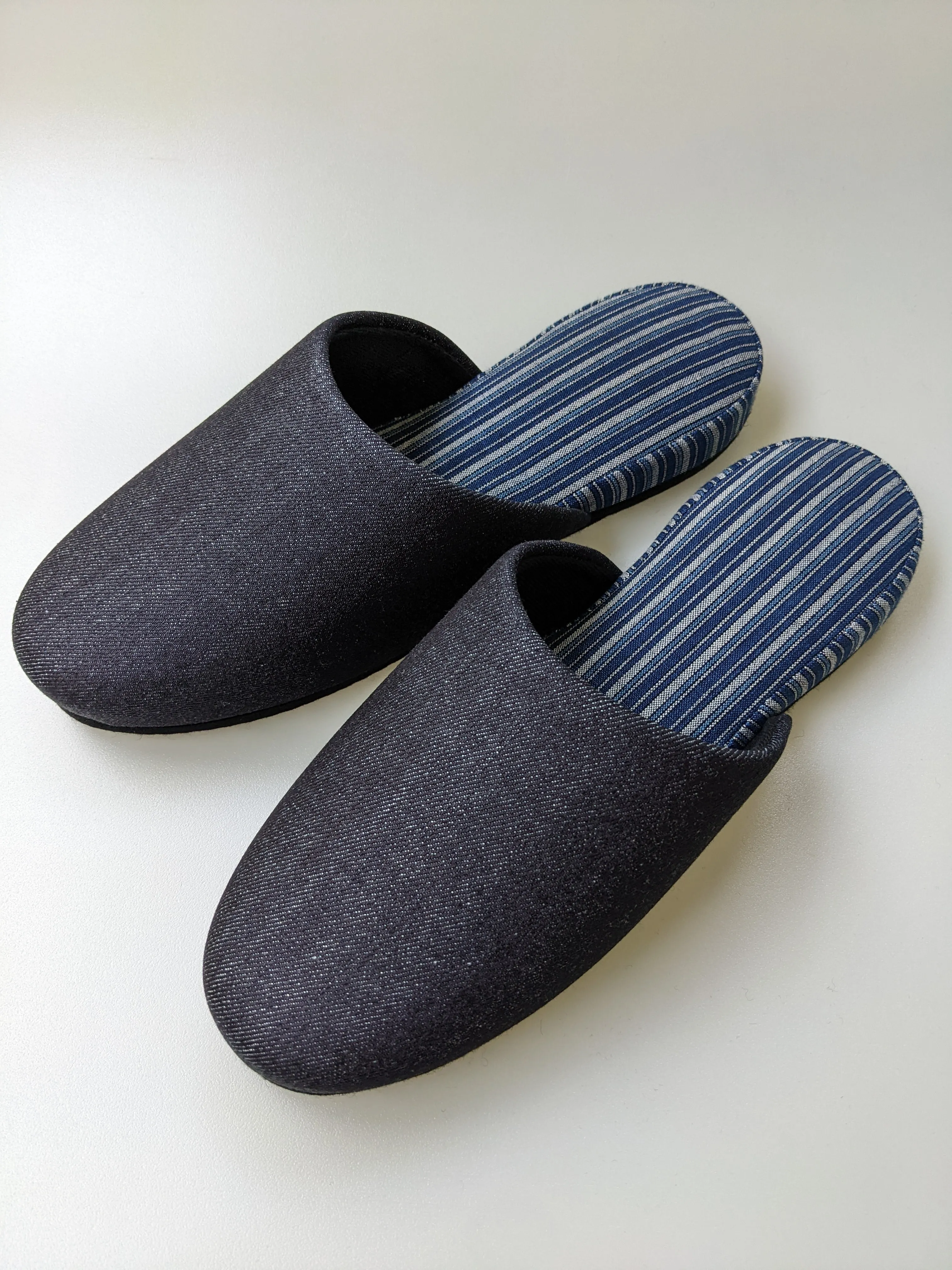 Denim Stripe Mix Slippers [Black wool felt sole] (Japan Blue Stripe B) 3 size Medium / Large / XL