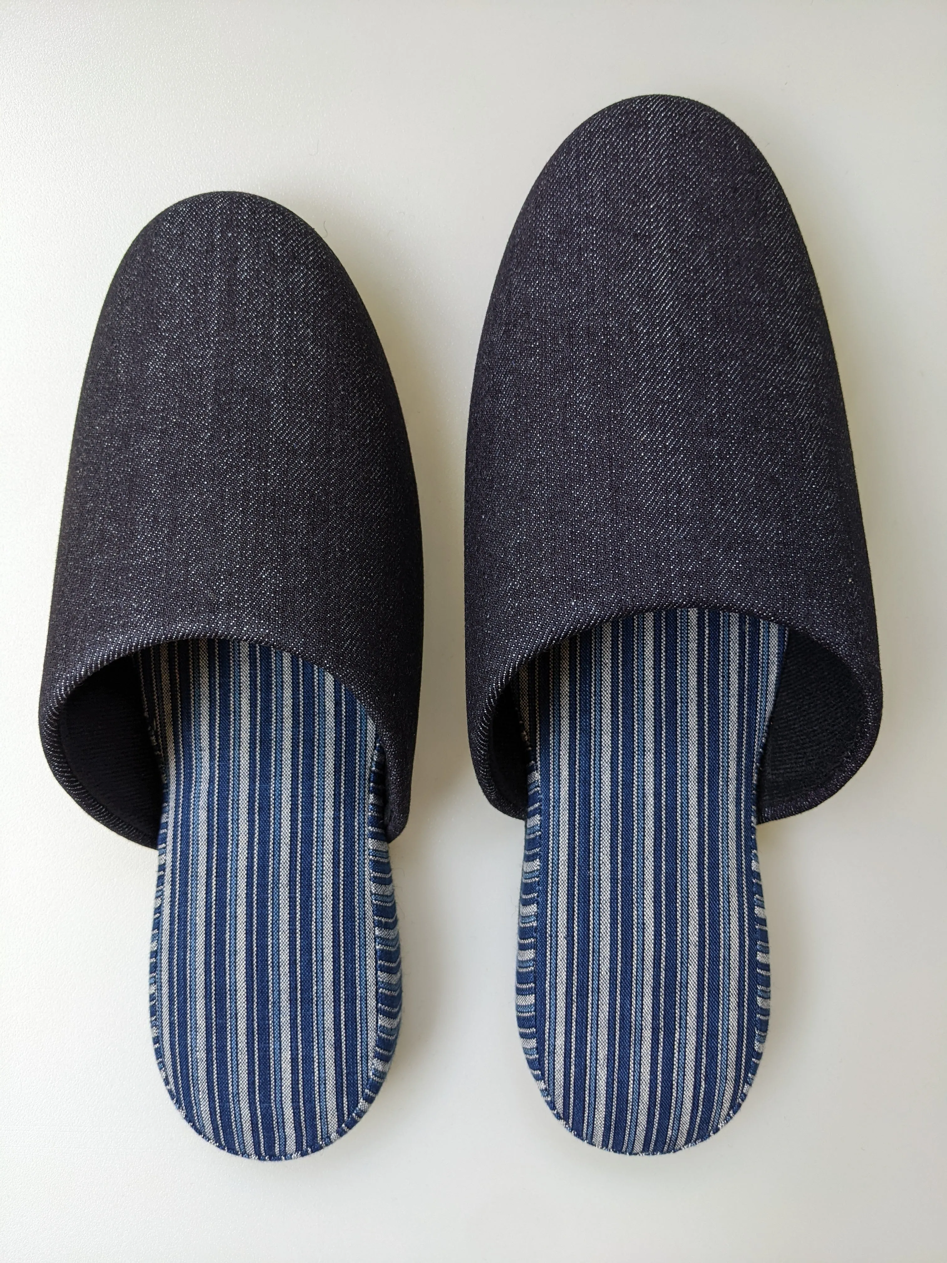 Denim Stripe Mix Slippers [Black wool felt sole] (Japan Blue Stripe B) 3 size Medium / Large / XL