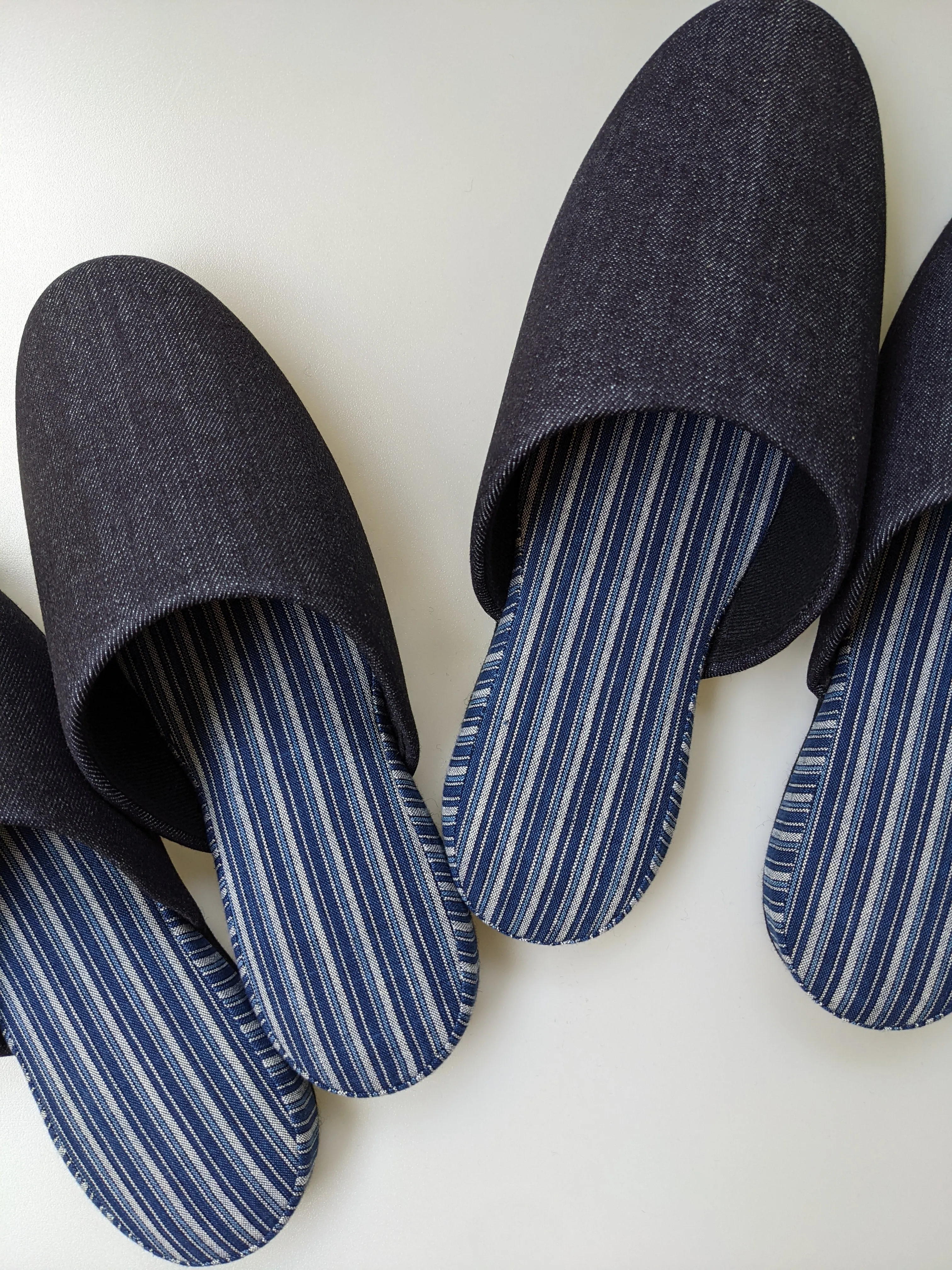 Denim Stripe Mix Slippers [Black wool felt sole] (Japan Blue Stripe B) 3 size Medium / Large / XL