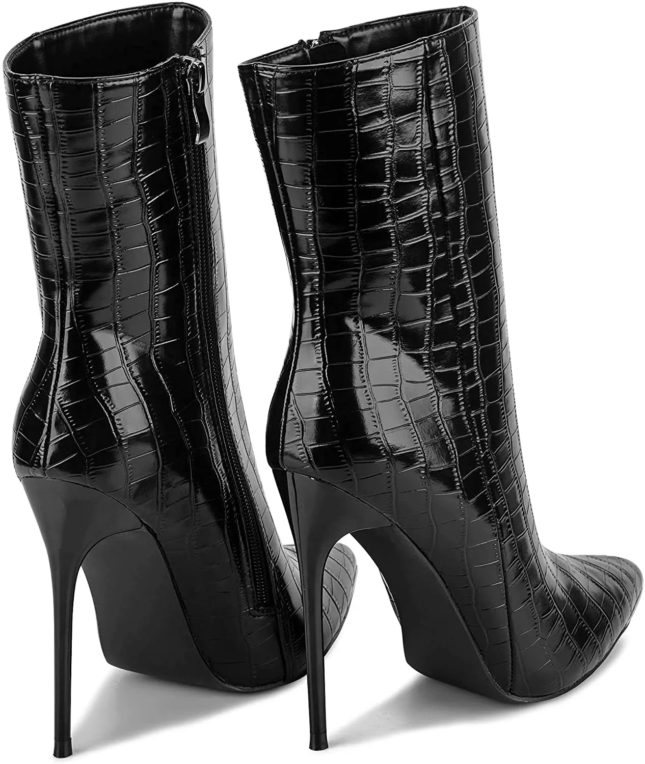 Fashion Patent Leather PU Stiletto Side Zipper Pointed Toe Black Ankle Boots