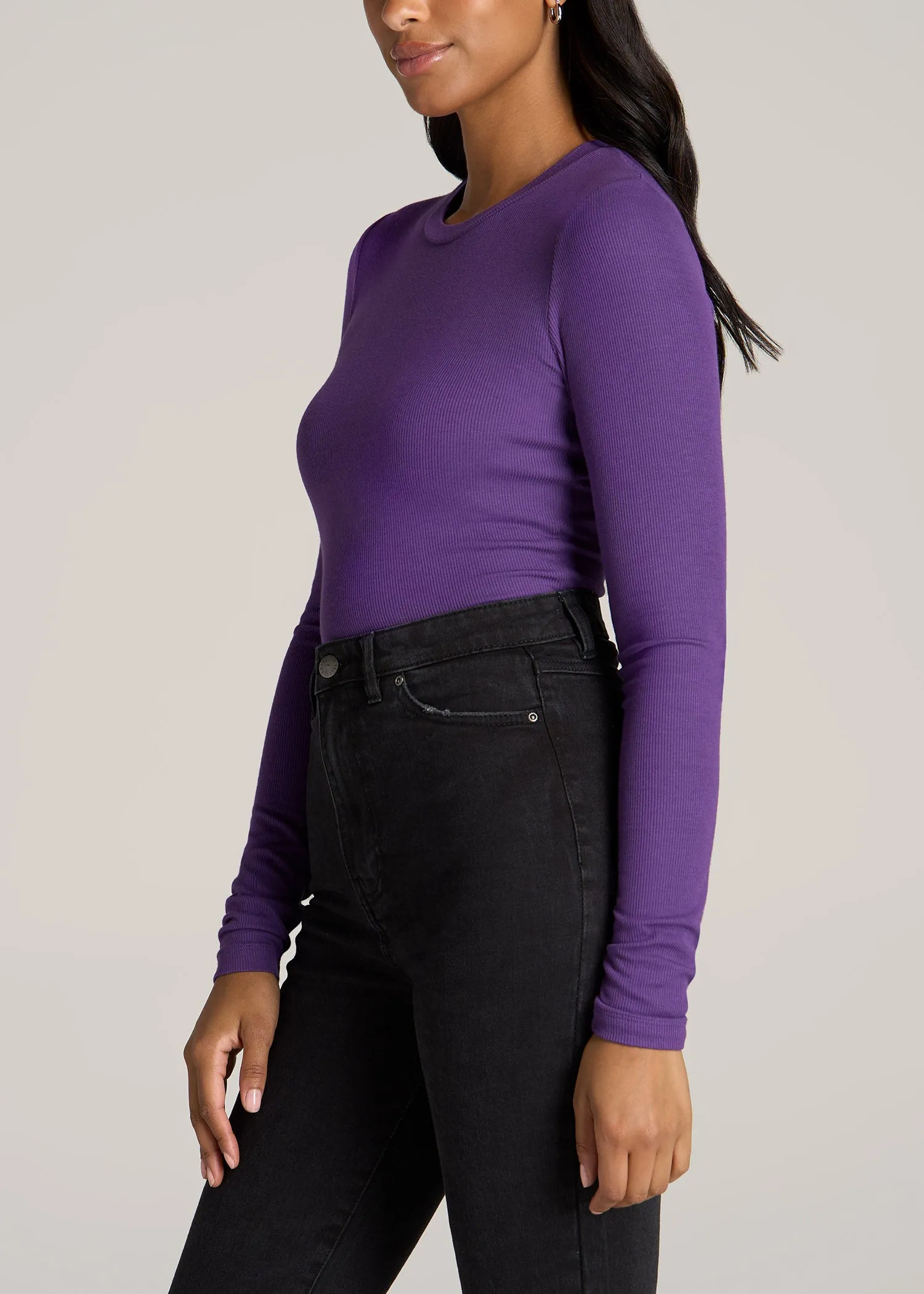 FITTED Ribbed Long Sleeve Tee in Aster Purple - Tall Women's Shirts