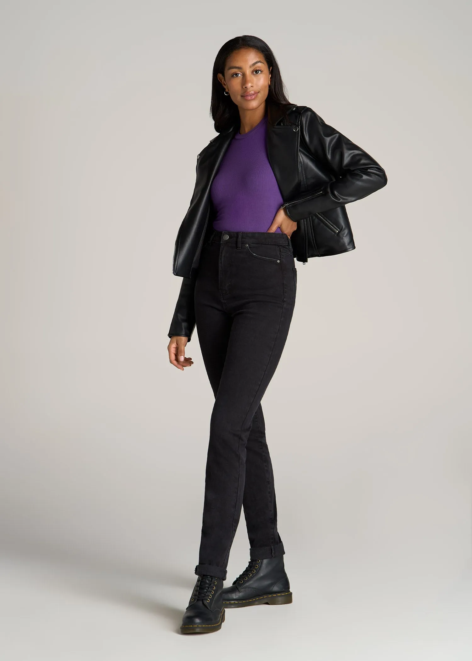 FITTED Ribbed Long Sleeve Tee in Aster Purple - Tall Women's Shirts