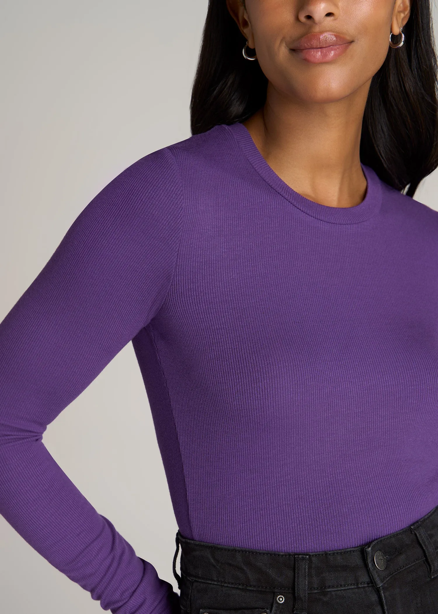 FITTED Ribbed Long Sleeve Tee in Aster Purple - Tall Women's Shirts