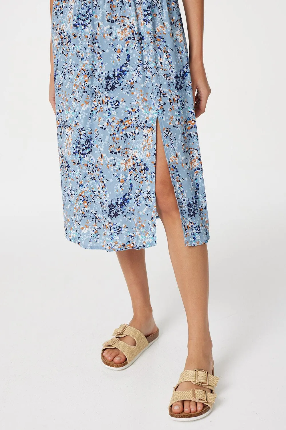 Floral Front Split Midi Dress