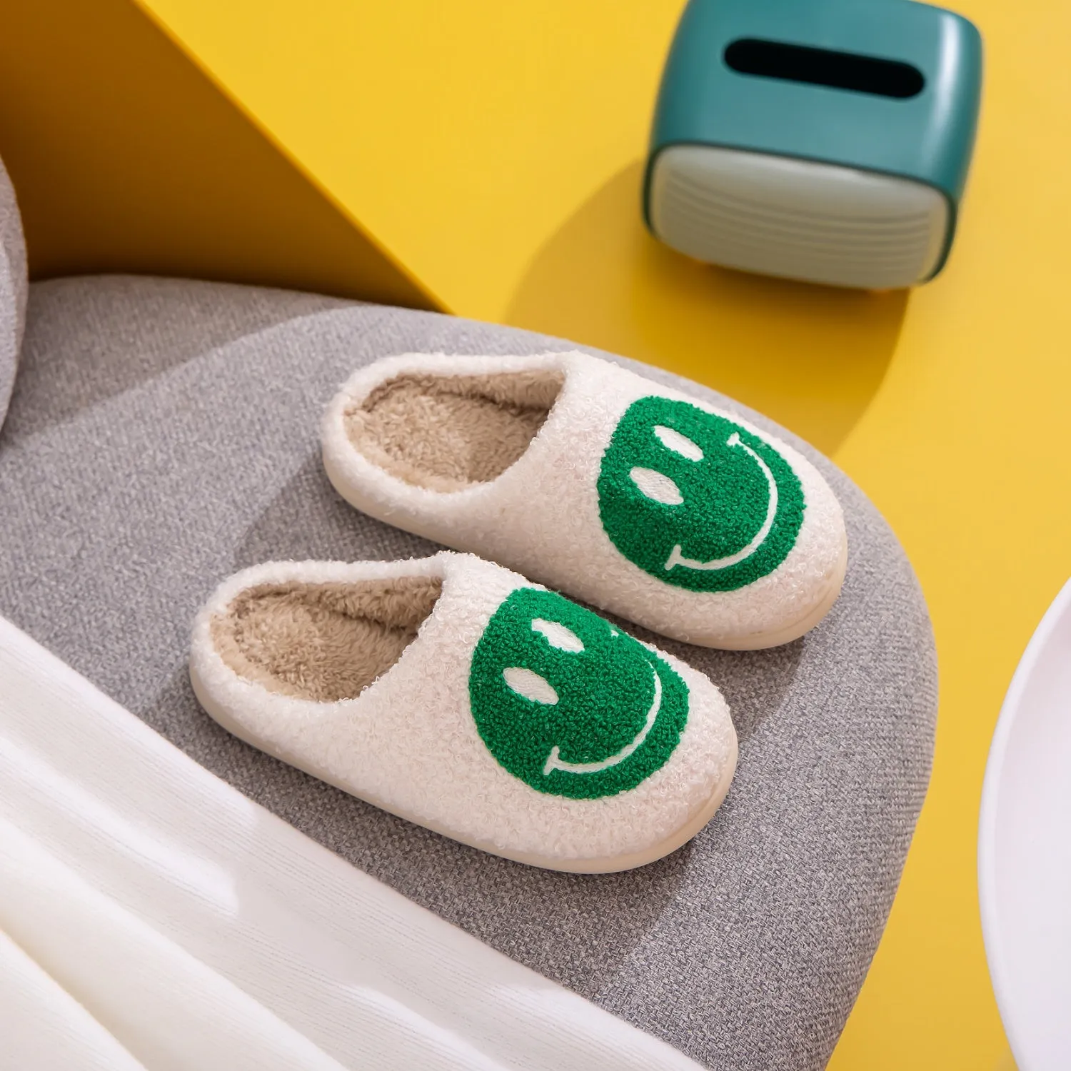 Green Smiley Face Slippers