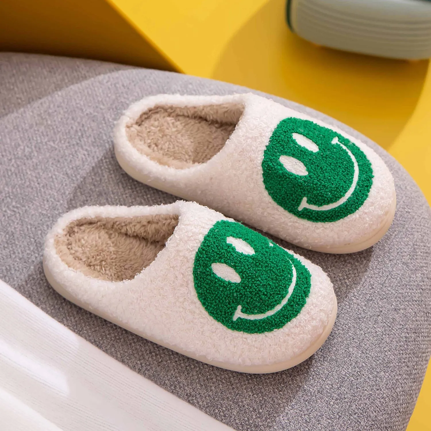 Green Smiley Face Slippers