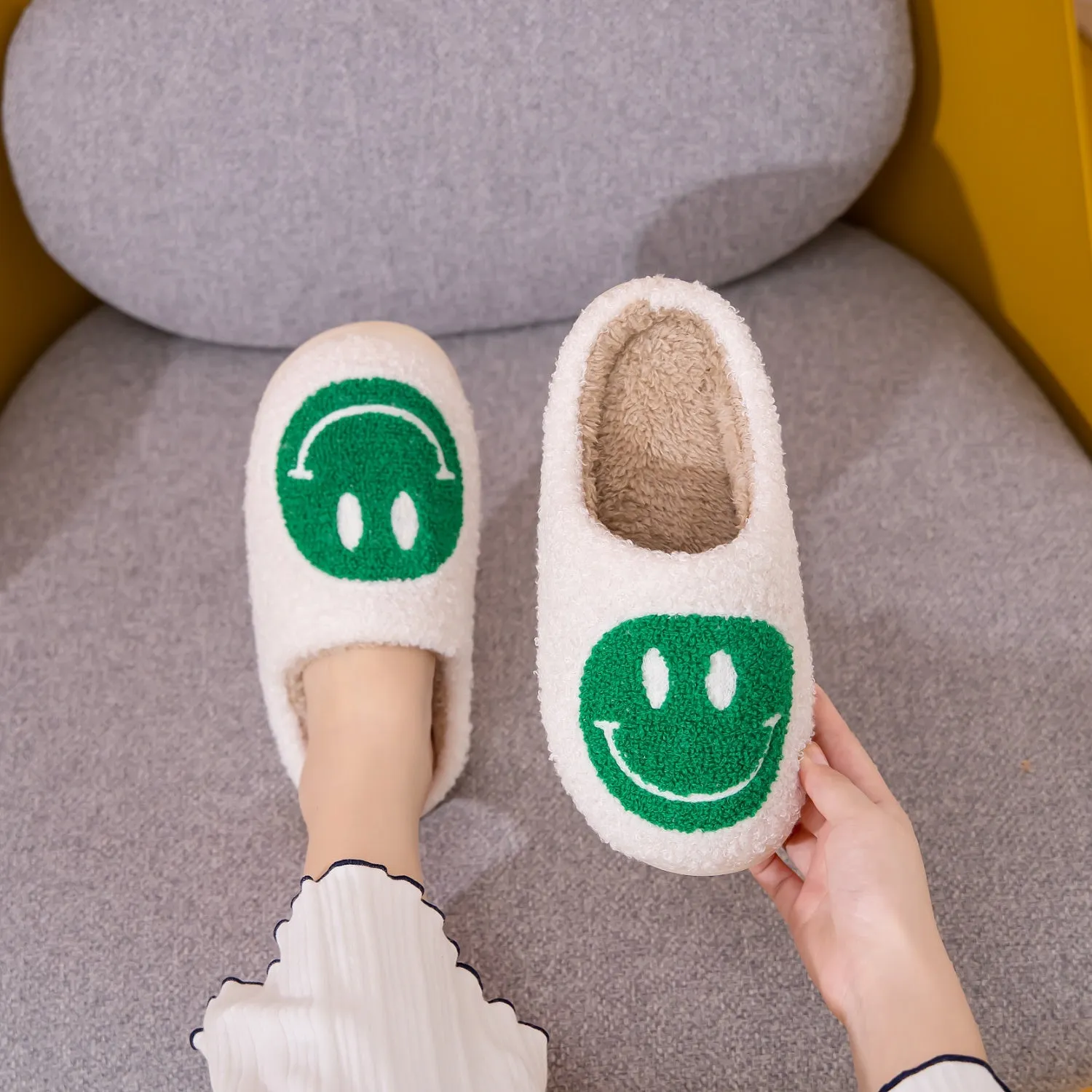 Green Smiley Face Slippers