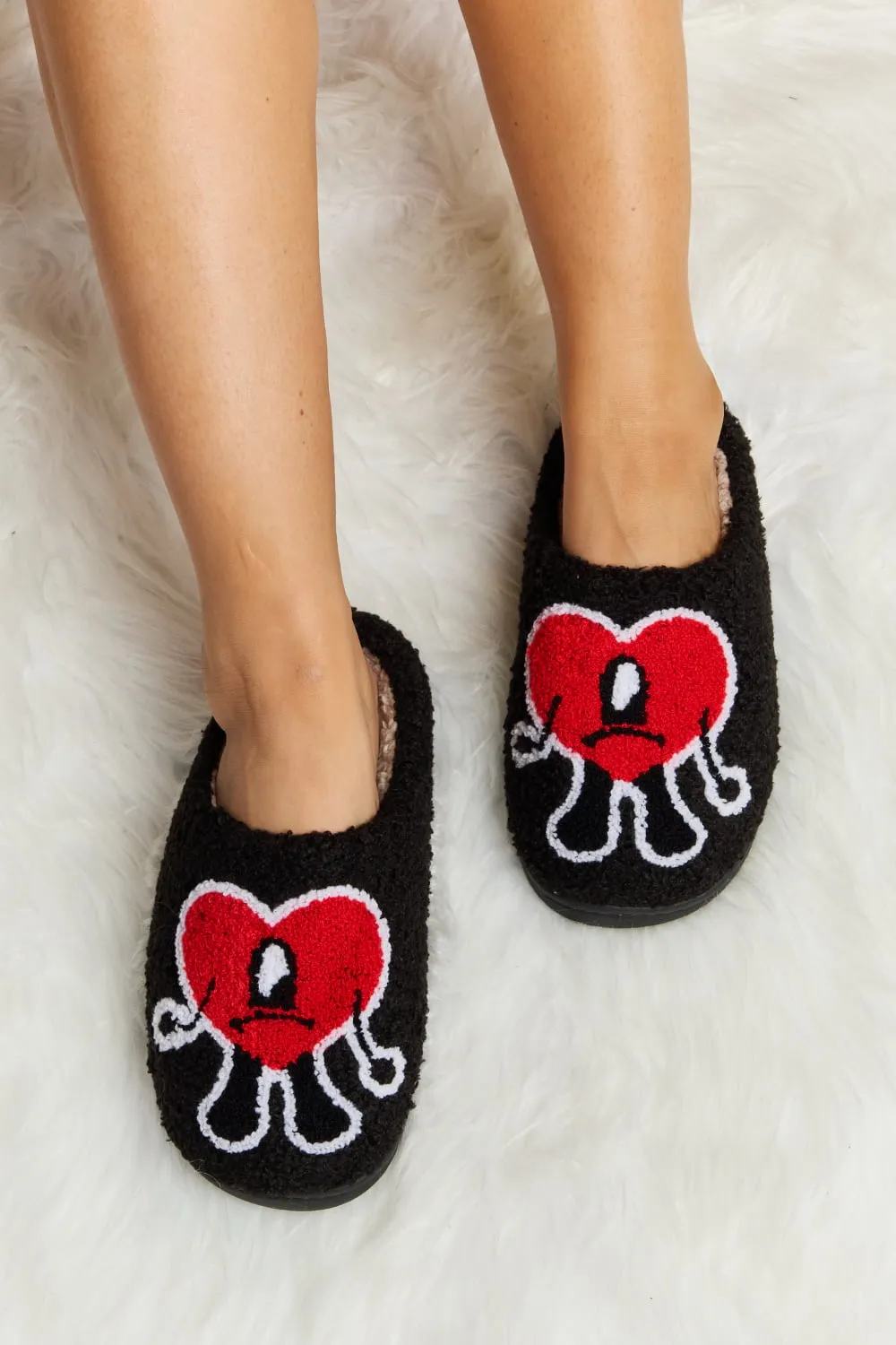 Hazel Blues® |  Melody Love Heart Print Plush Slippers