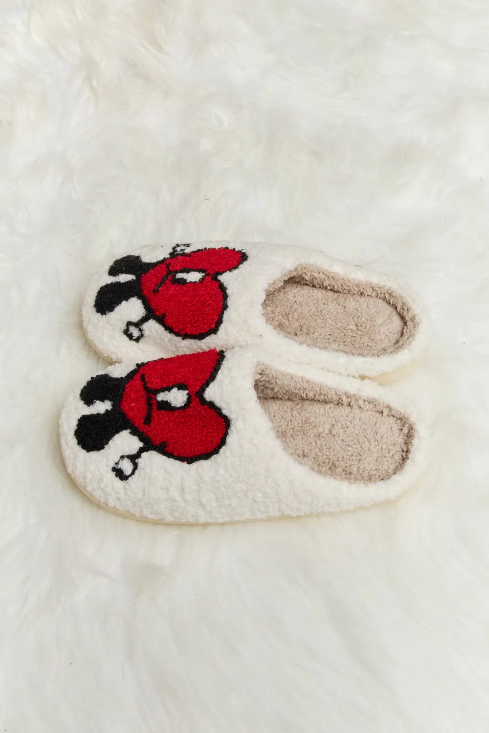 Love Heart Print Plush Slippers