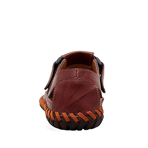 Maroon Men's Breathable Leather Outdoor Summer Sandals