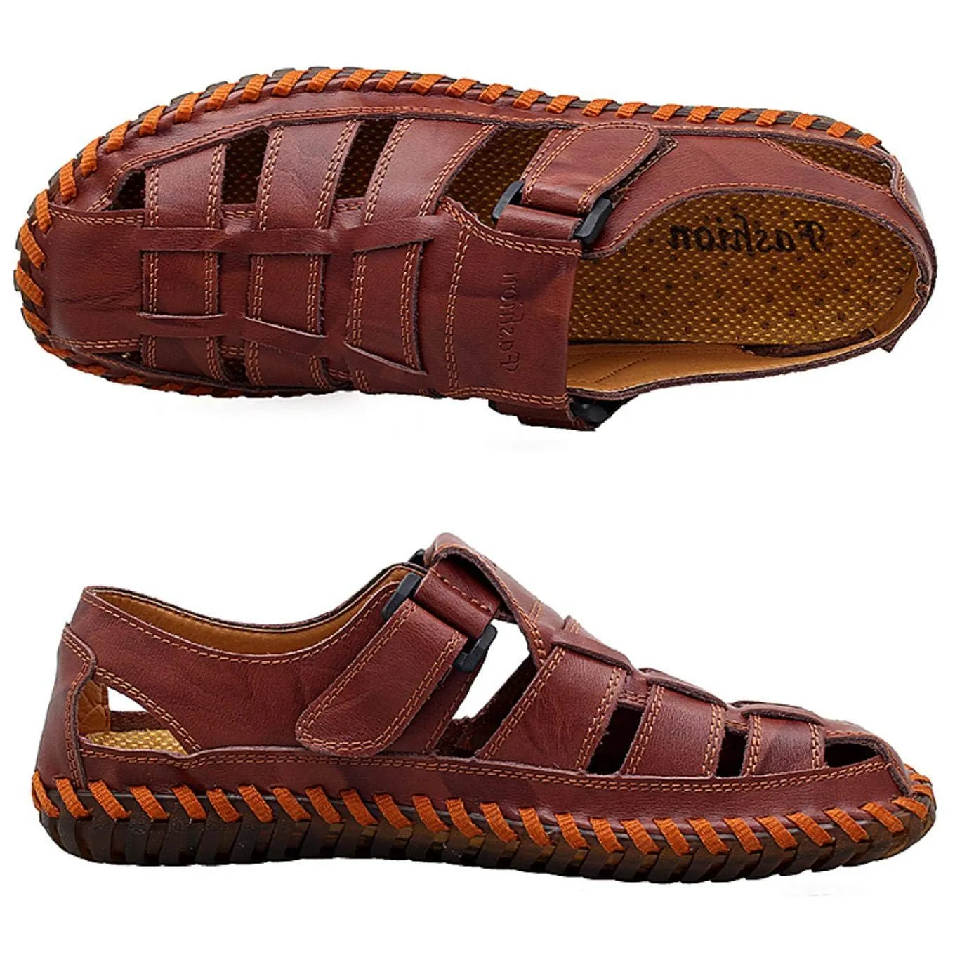 Maroon Men's Breathable Leather Outdoor Summer Sandals