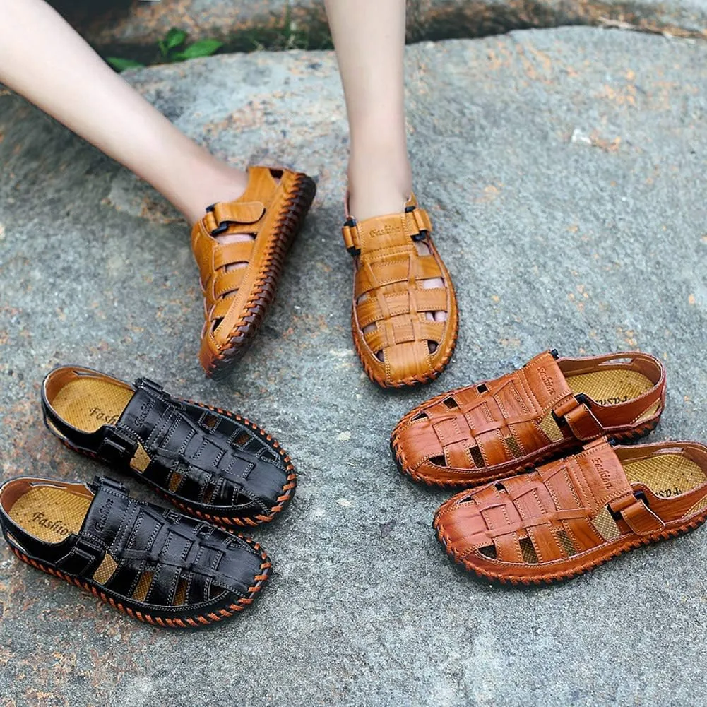 Maroon Men's Breathable Leather Outdoor Summer Sandals