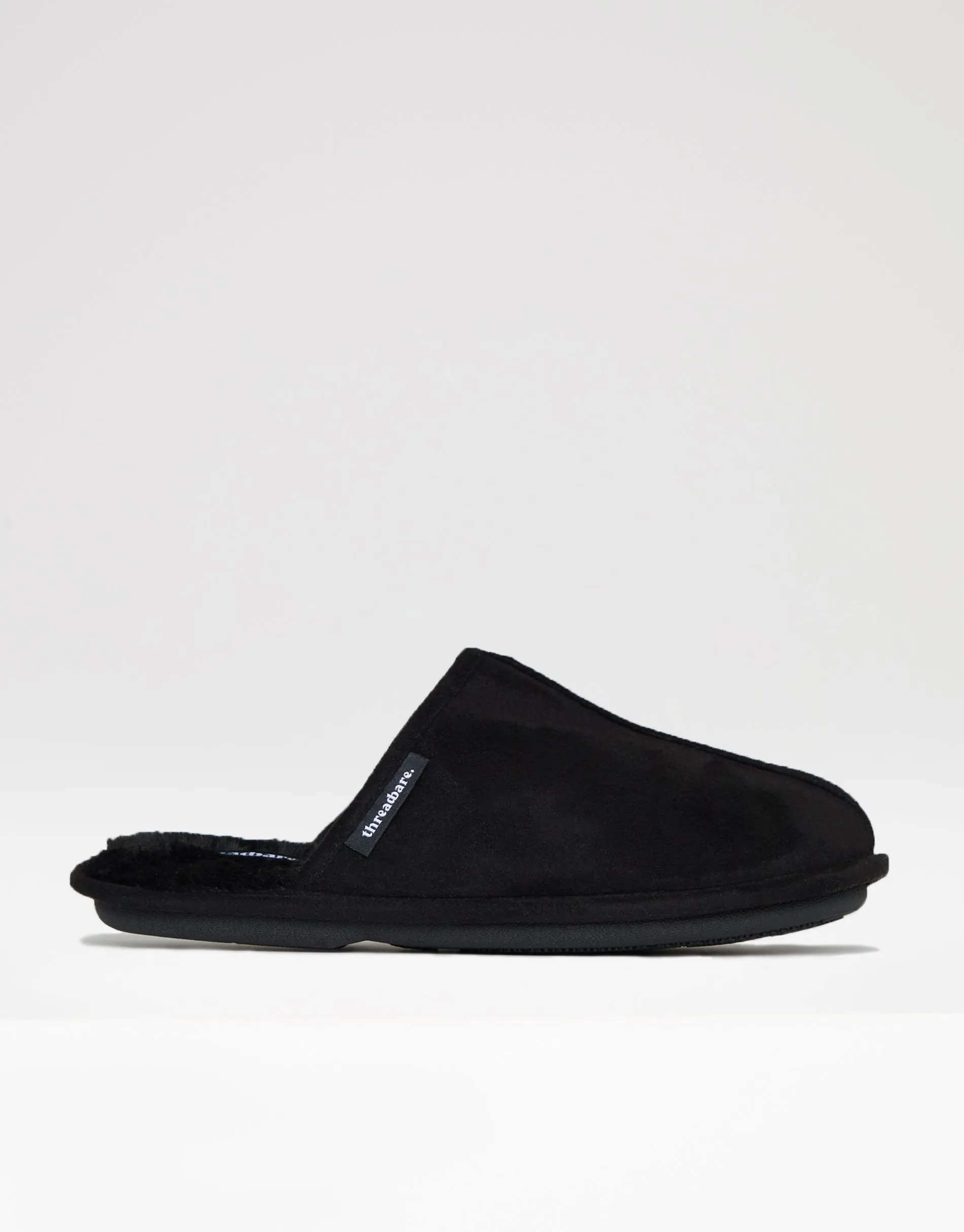 Men's Black Suedette Mule Slippers with Faux Fur Lining