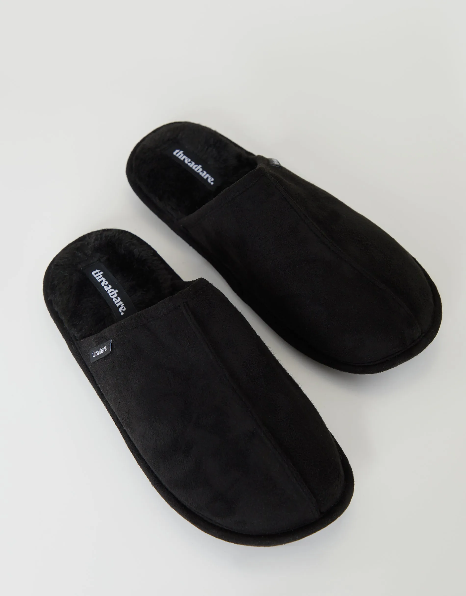 Men's Black Suedette Mule Slippers with Faux Fur Lining