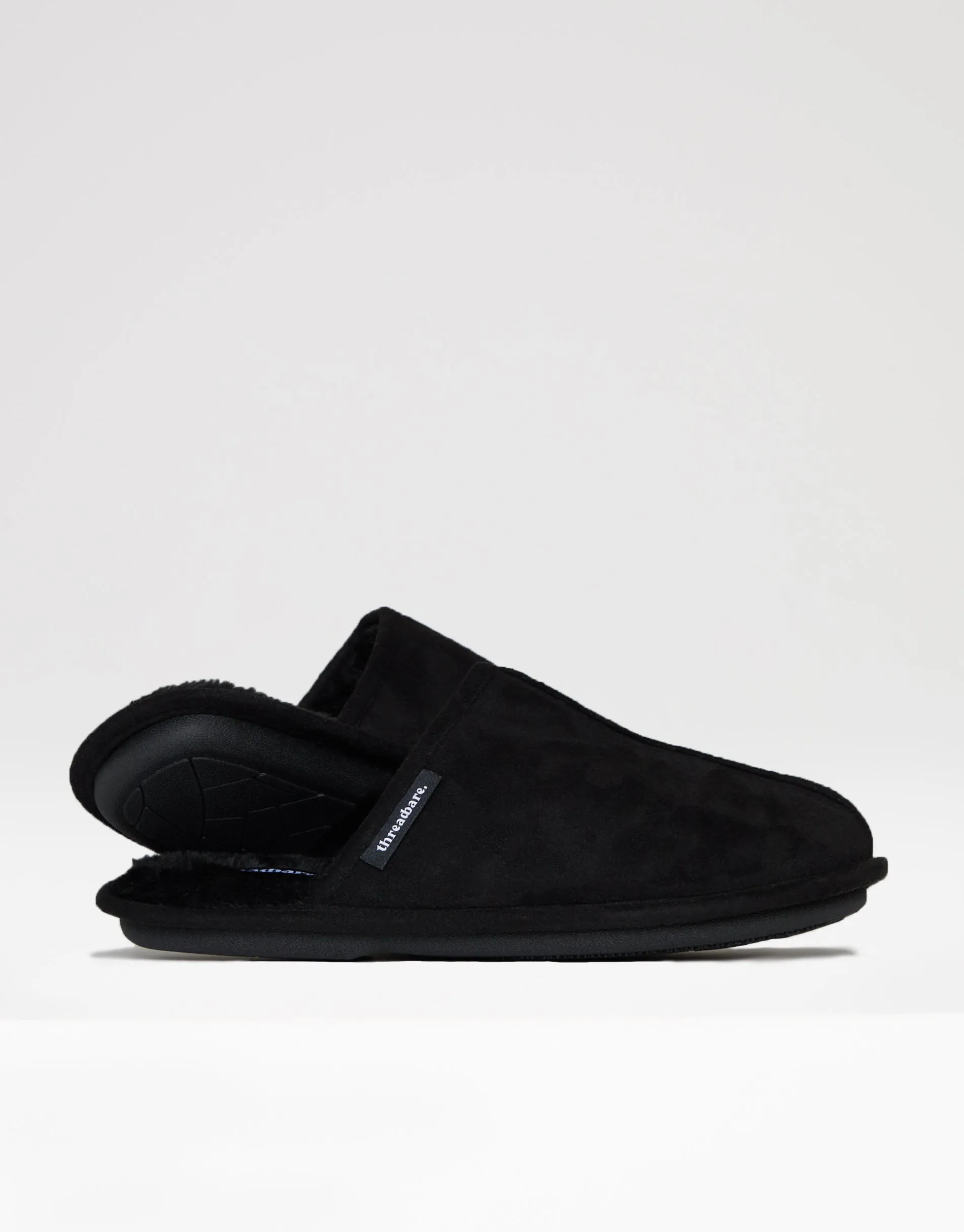 Men's Black Suedette Mule Slippers with Faux Fur Lining