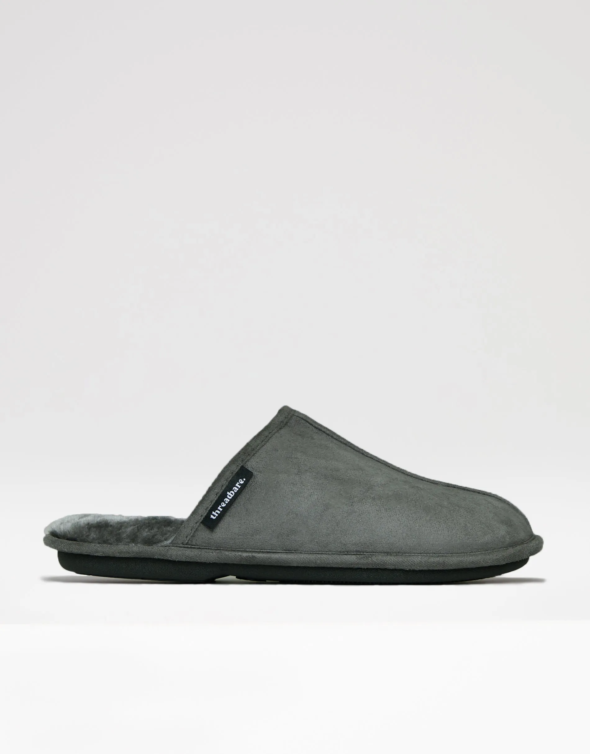 Men's Grey Suedette Mule Slippers with Faux Fur Lining