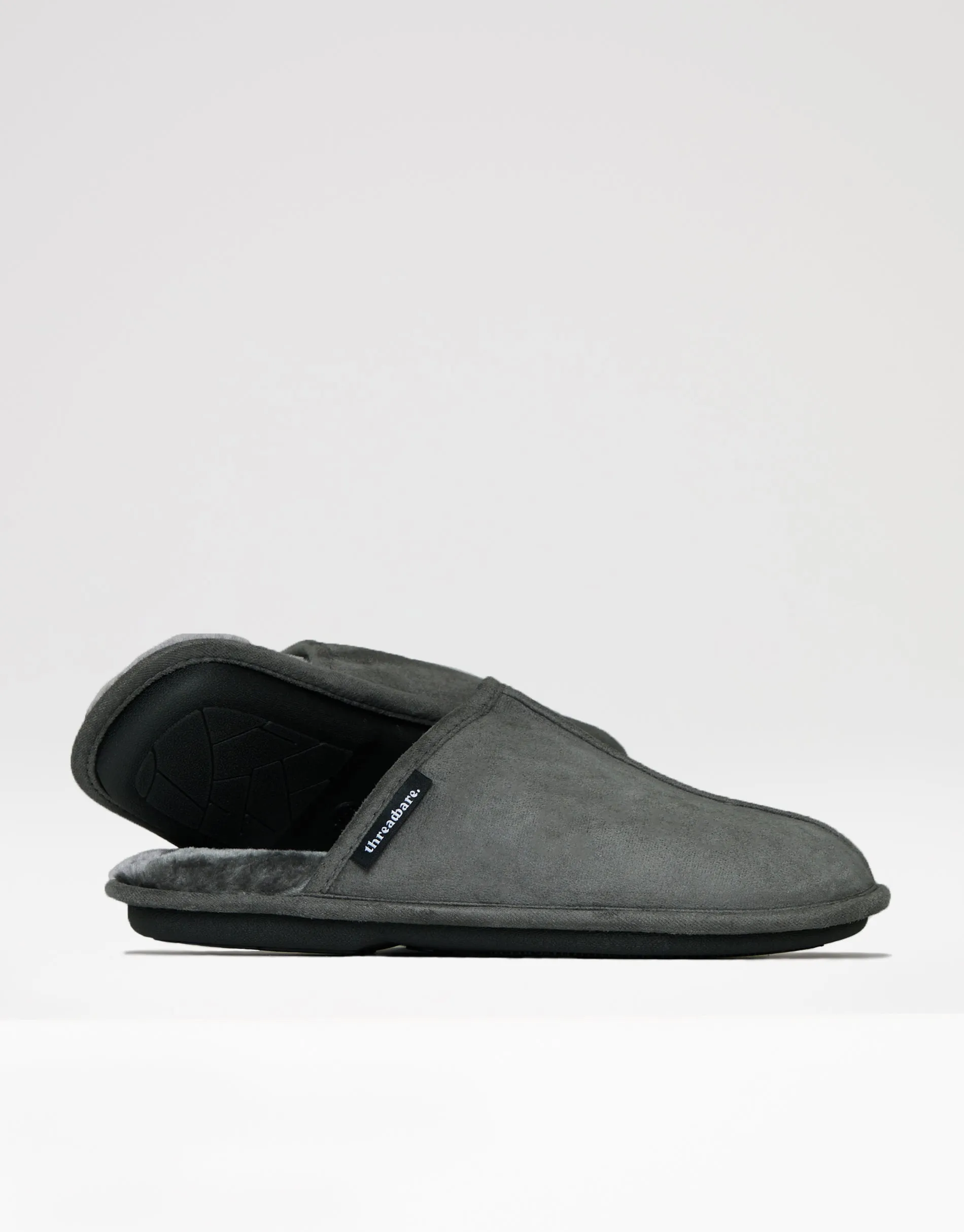 Men's Grey Suedette Mule Slippers with Faux Fur Lining