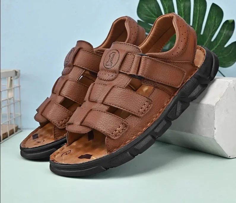 Men's Summer Breathable Men's Sandals Fashion Trend Beach Shoes Slippers Summer Genuine Leather Sandals